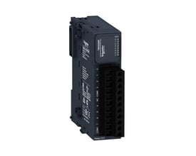 Schneider Electric TM3-MODUL DO8 relæmodul set fra siden, fremhæver skrueklemmer og relæudgange.