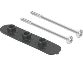 Festo tætning VABD-L1-10X-S-M7 med tre sorte monteringshuller og to lange metalskruer på en hvid baggrund.