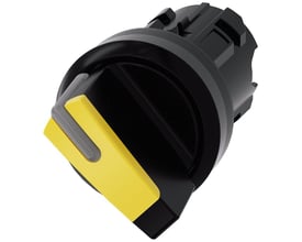 Siemens 22mm gul omskifter med 2 faste positioner, fremstillet af holdbart plast med en markant gul betjeningsarm.