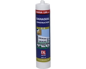 Dana Lim Danaseal Construction 515 byggesilikone i sort, vist som 300 ml patron med blå etiket og hvid spids.