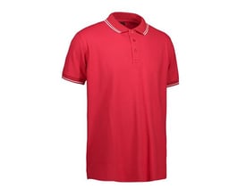 ID Identity rød stretch poloshirt i piquékvalitet med hvide striber på kraven og ærmerne, str. S.