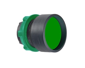 Schneider Electric Harmony Style 5 trykknaphoved med grøn, sænket trykflade og Ø22 mm diameter, lavet af kunststof.
