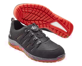 Elten Maddox 729151 S3 sikkerhedssko i sort med rød ydersål og BOA® Fit System, str. 38.