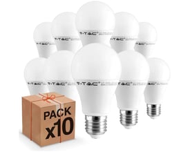 V-TAC LED-pære med hvid kuppel og E27-fatning, 9 W og neutralhvidt lys på 4000 K.