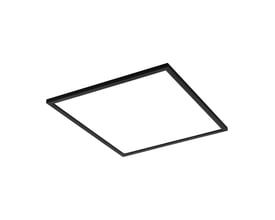 EGLO Salobreña-Z loftarmatur i sort, 595x595 mm, med en lysende flade og sort ramme, vist på hvid baggrund.