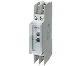 Siemens SENTRON 5TT6 understrømsrelæ til 230V, 1-faset og 1-10A, vist med gennemsigtig kappe og DIN-skinne montering.