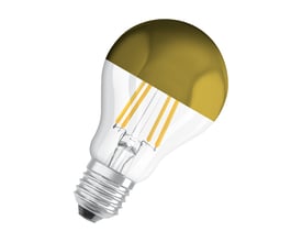 Ledvance LED Standard topforspejlet filament pære med guldfarvet top og synligt filament, E27 sokkel, 4W.