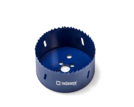 Thürmer BI-METAL HSS hulsav, 250mm, mørkeblå, med savtænder og udluftningshuller, vist på hvid baggrund.