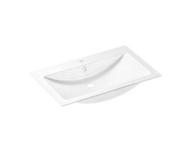 Alape EB.R800H firkantet håndvask i hvid glaseret stål, vist isoleret med ProShield overflade, 800mm bred og 120mm høj.