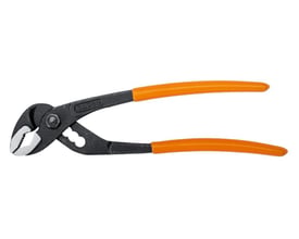 Bahco vandpumpetang med orange PVC-belagte greb, viser det sorte metal og justerbare kæber i tættere visning.
