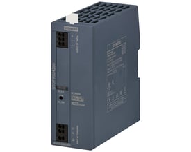 Siemens Sitop PSU4200 strømforsyning med enfaset indgang 120/240V AC og udgang 24V DC/3A, vist i grå plastkabinet.
