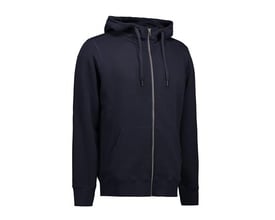 ID Identity hættecardigan i navy blå, str. 6XL, med gennemgående lynlås, kængurulomme og snøre i hætten.