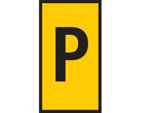 HellermannTyton WIC ledningsmærke med stort sort 'P' på gul baggrund, let genkendeligt og brugervenligt.
