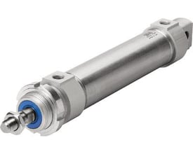 Festo rundcylinder DSNU-63-200-PPV-A i metal med synlig stempelstang og blå dæmpningselement.