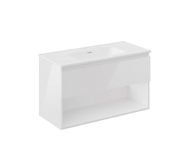 Cosmic underskab i hvid højglans med 1 skuffe og åben hylde, 100cm bredt med integreret greb.