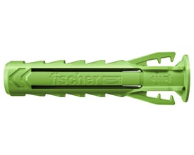 Fischer Dybel SX+ Green, 8x65 mm, fremstillet af genanvendelig nylon, med synlige ekspansionsvinger og fischer-logo.