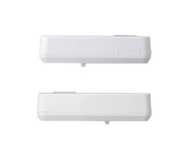 To sidevisninger af TrueGuard garage tilt sensoren, der fremhæver dens tynde profil og monteringsdetaljer.