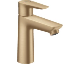 Hansgrohe Talis E 110 håndvaskarmatur i børstet bronze med elegant, konisk design og enkelt greb, vist på hvid baggrund.