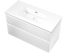 Sanibell Proline møbelsæt i mathvid, 101x46cm, med to integrerede skuffer med softclose funktion og en vask.