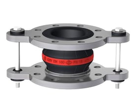 Elaflex Rotring ZS gummikompensator i Butyl/EPDM med sort bælg, rød mærkering og galvaniserede flanger.