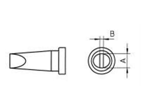 Detaljeret teknisk tegning af Weller LT-A loddespids med 1,6 mm mejselform, viser proportioner og monteringsdel.