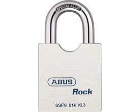 Abus 83/45 S hængelås med skinnende bøjle og børstet metalkrop med blå skrift.