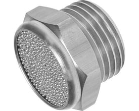 Festo lyddæmper AMTE-M-H-G12 i metal med gevind og et porøst filtermateriale på den anden side.