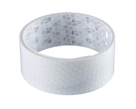Schneider Electric refleks-tape, 5 meter lang og 25mm bred, med et synligt sekskantet reflekterende mønster på en hvid baggrund.