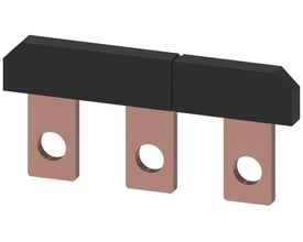 Siemens 3-polede parallelstik til 3RT2.4 uden tilslutningsklemme, med sorte isolatorer og kobberfarvede terminaler.
