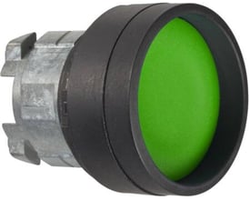 Schneider Electric trykknap grøn, forsænket model fra Harmony Style 4 serien med sort frontring og metalmontering.