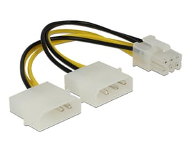 Delock strømkabeladapter med 15 cm sort kabel, forbinder Molex til PCI Express 6-pin stik.