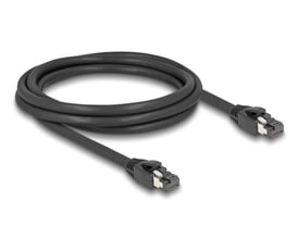 Sort Delock Cat. 8.1 S/FTP-netværkskabel på 2 meter, oprullet med RJ45-stik i begge ender.