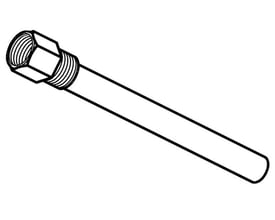 Detaljeret illustration af Danfoss messing følerlomme, 75 mm, der viser gevind og lukket ende.