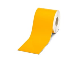 Rulle af gul, blank fleksibel etiket fra Phoenix Contact, 108mm bred, egnet til industriel mærkning.