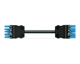Wago WINSTA MIDI mellemkabel Eca, blå, 1 meter, 5G2,5 mm², med blå hun- og hanstik tydeligt markeret.