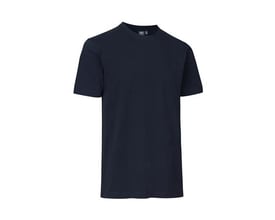 ID Identity T-shirt i navyblå, størrelse L, med feminin rund hals og kortærmet design, fremstillet af blød bomuld med stretch.