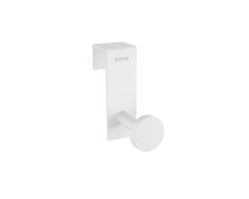 Cosmic Hook håndklædekrog i mat hvid med diskret branding, 25x70x70 mm.