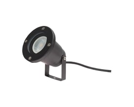 Sort SpectrumLED FLORI GU10-havespot med rund front, justerbart beslag og ledning, set skråt forfra.