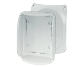 Hensel Kvik Forgreningsdåse KF3500G i grå plast, 295x225 mm, vist åben og uden klemmer, klar til udendørs installation.