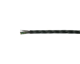 HELUFLON-FEP-6Y 4G1,5 kabel i sort med fortinnede ledere, vist med en del af de sorte ydre tråde flosset op.