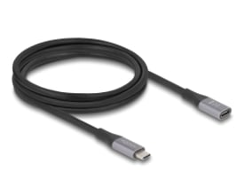 DeLock USB 40 Gbps forlængerkabel i sort med USB-C han til hun stik, 2 meter lang med metalafslutninger.
