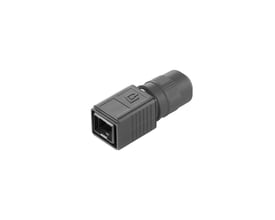 Weidmüller tomt hus til industriel Ethernet, IP67, i mørkegrå med rektangulær åbning og rund kabeltilslutning.
