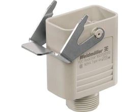 Weidmüller kabelhus i størrelse HQ med 1xPG16 kabelindgang i toppen og én metalbøjle, isoleret.