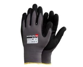 OS W-flex vinterhandske str. 9, grå med sort nitril-foam belægning og let akryl-for.