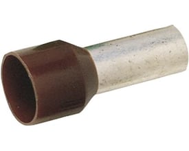 Elpress isoleret terminalrør til 25 mm² ledning, 16,0 mm kontaktflade, brun farve, lavet af fortinnet kobber og polypropylen.