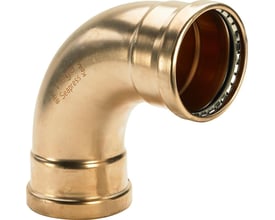 Viega Seapress 90 graders presbøjning til 76,1 mm rør, fremstillet af CuNi10Fe1,6Mn legering til havvand.