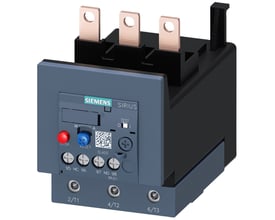 Siemens Sirius termorelæ til motorbeskyttelse med en justerbar strømstyrke på 80-100A og manuel/automatisk reset funktion.