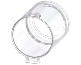 Siemens 22mm klar beskyttelseshætte til trykknap med hævet, vinkelformet frontring i klar plast.