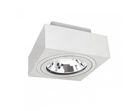 SpectrumLED Mirora AR111 overfladespot i hvidt, firkantet aluminium med GU10 fatning og reflekterende linse.