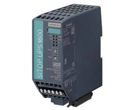 Siemens Sitop DCUPS1600 nødstrømsforsyning på 24V DC med 10A udgang, udstyret med Ethernet/Profinet interface og terminaler.